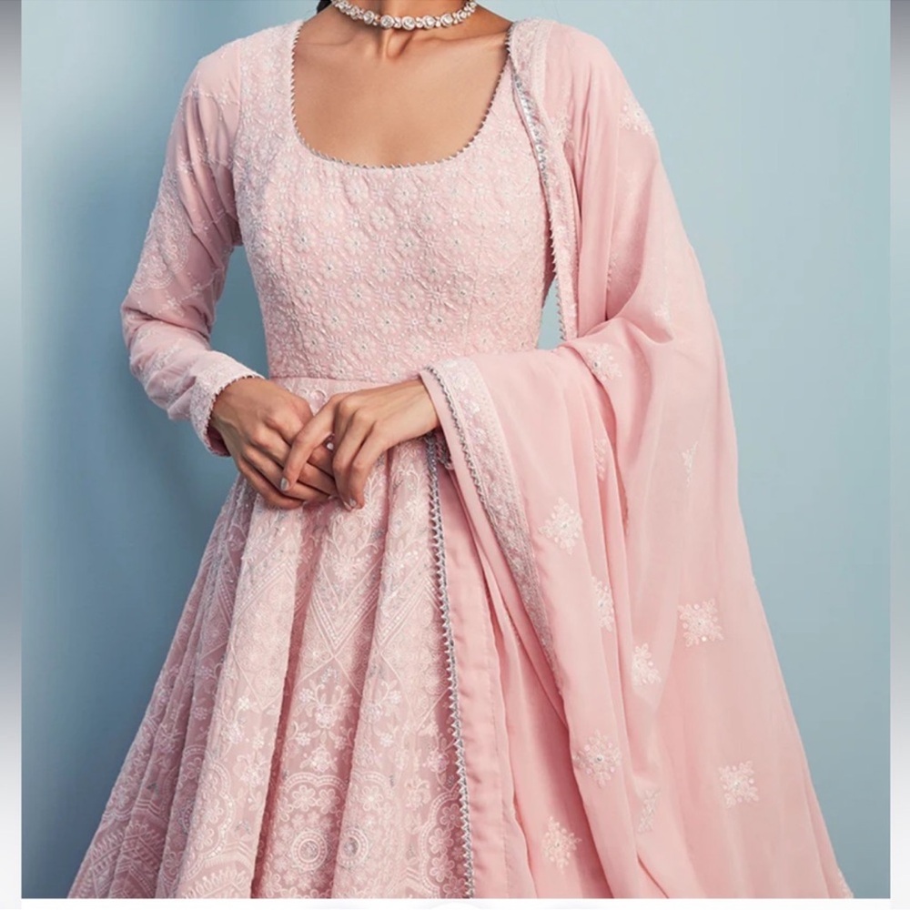 Blush Pink Thread Embroidered Anarkali - Picture 2 of 6